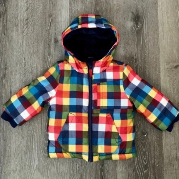 Cat & Jack Rainbow Plaid Pixel Coat - Picture 1 of 2